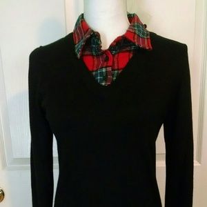 New Joseph A. Plaid Black Sweater Top Long Sleeve